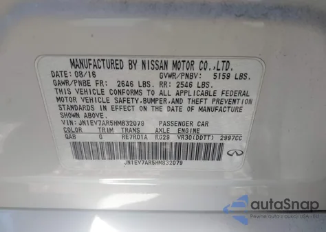 2017 Infiniti Q50 3.0T Premium z USA, uszkodzony, nr VIN JN1EV7AR5HM832079